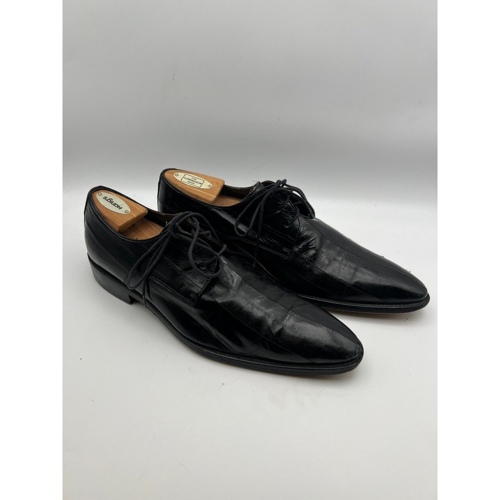 Vintage Calzoleria Coseana Italy Black Eel Leather Oxfords Dress Shoes Men Sz 40